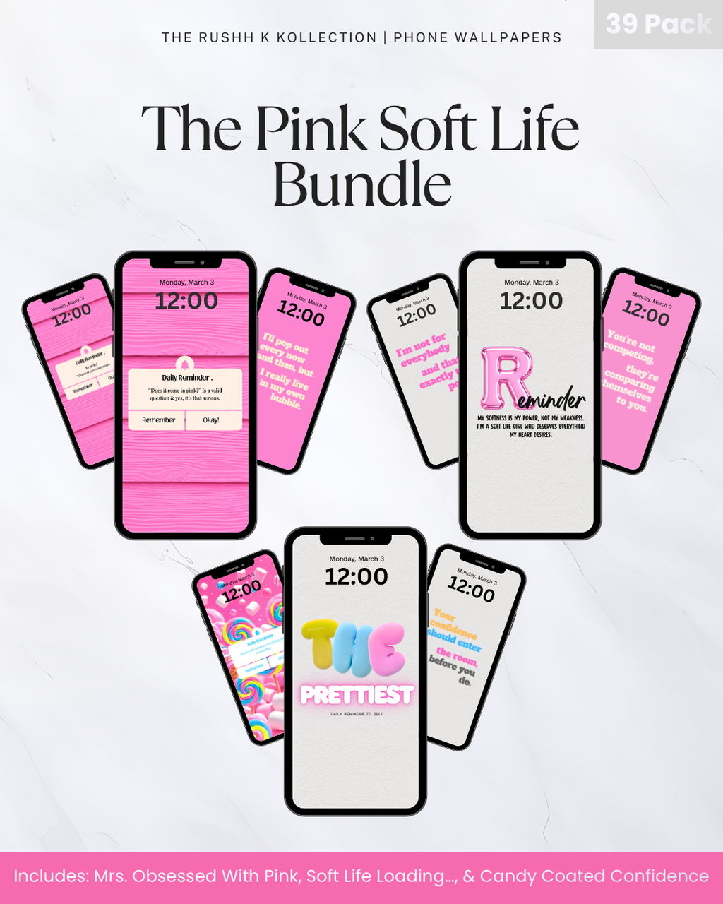 The Pink Soft Life Bundle - Phone Wallpapers (39-Pack)