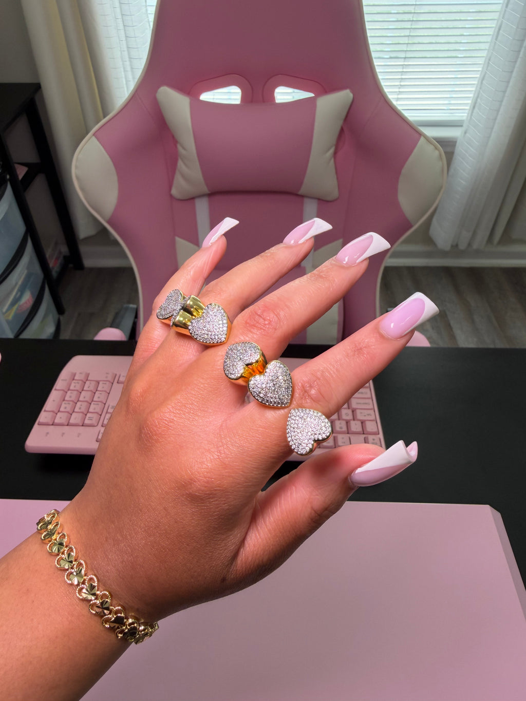 Jumbo Adjustable Bling Open Heart Ring