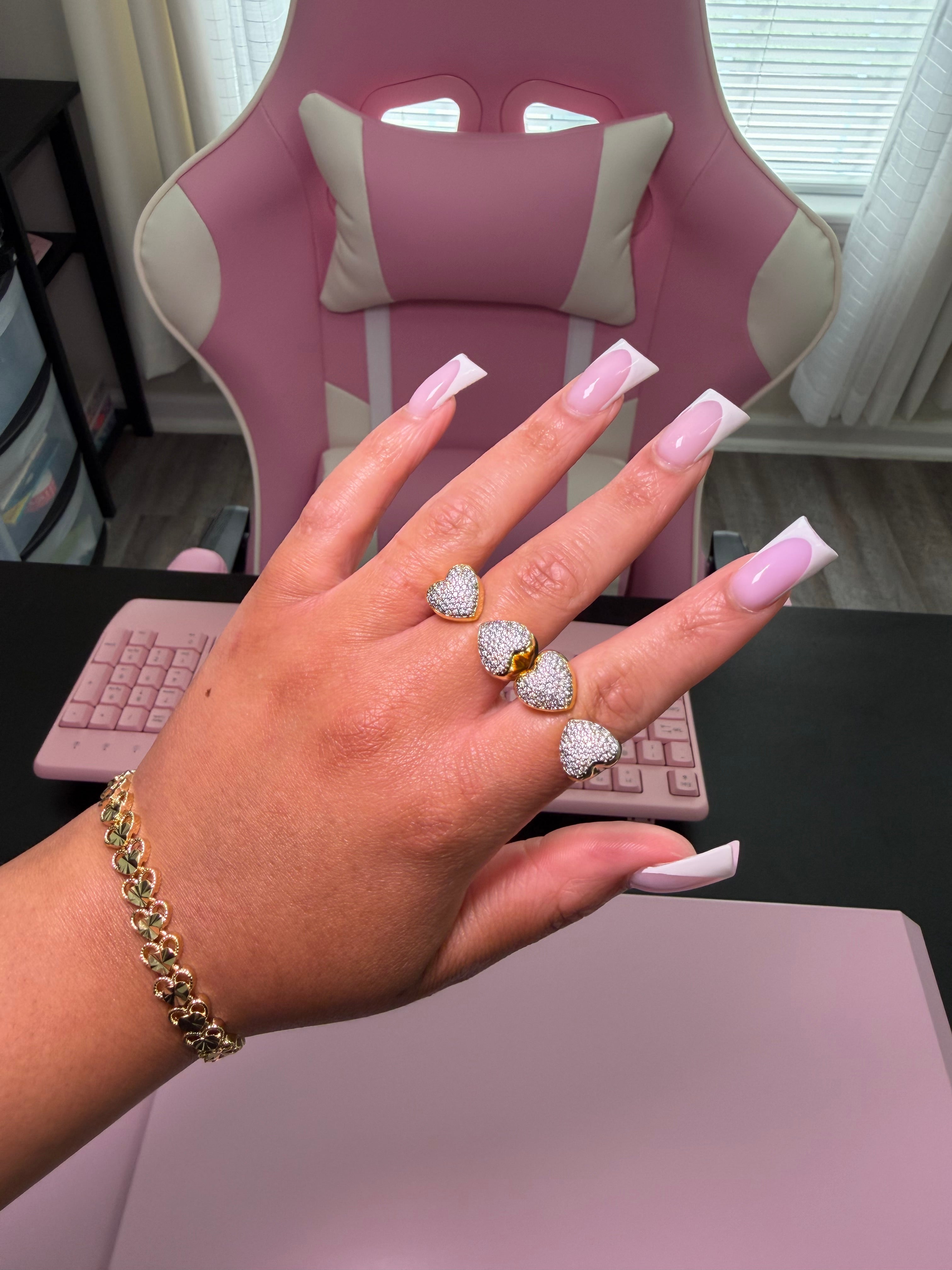 Adjustable Bling Open Heart Ring