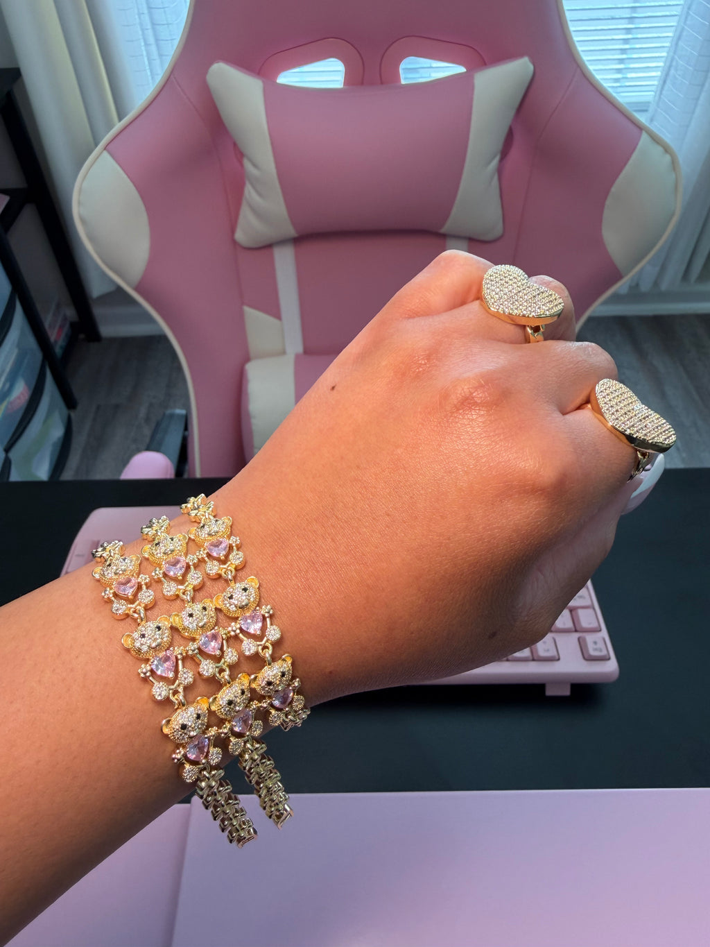 Pink Heart Teddy Bracelet