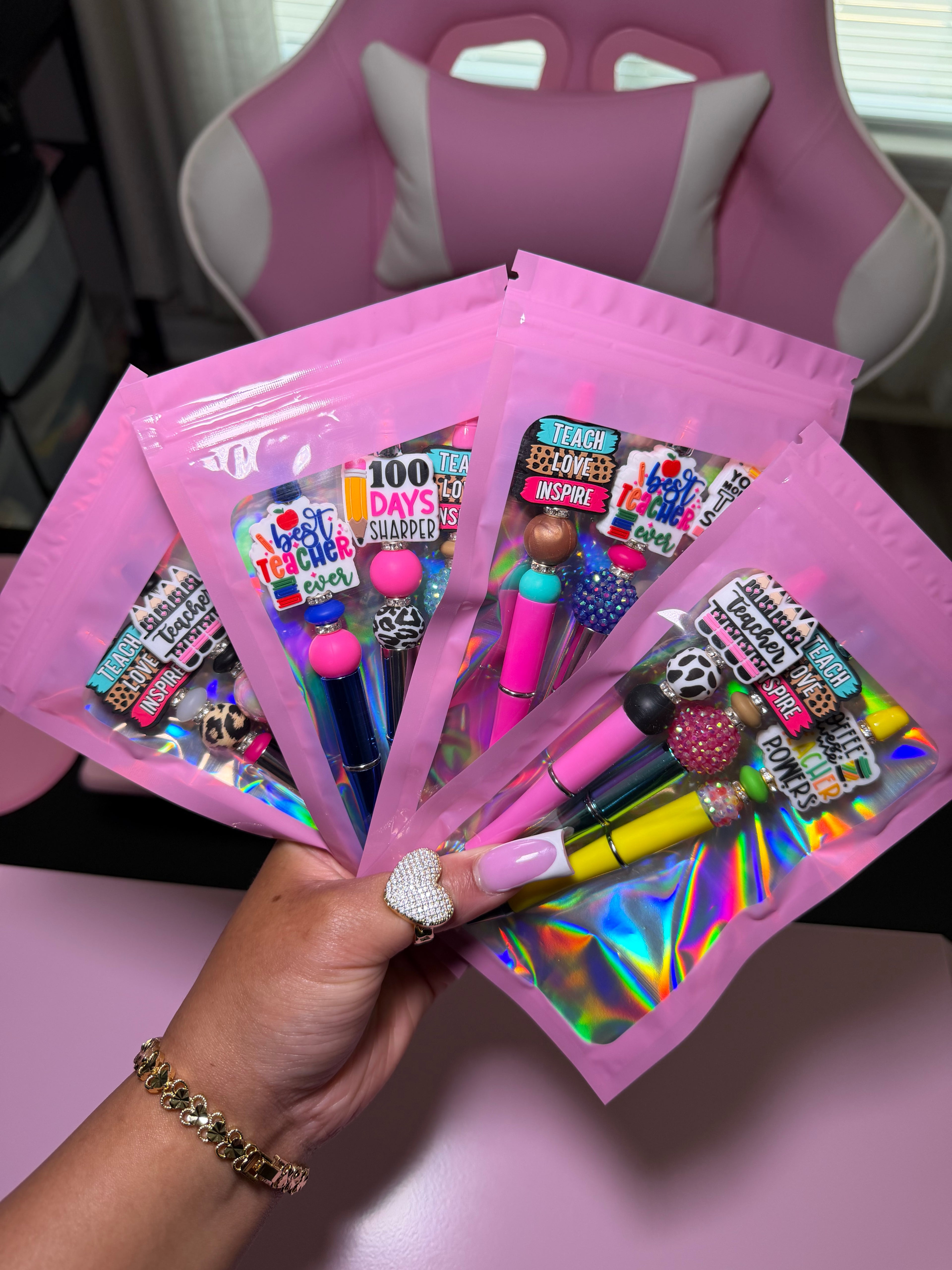 Pretty Girl Essentials™ Beaded Pens 3-Pack - TEACHER Edition