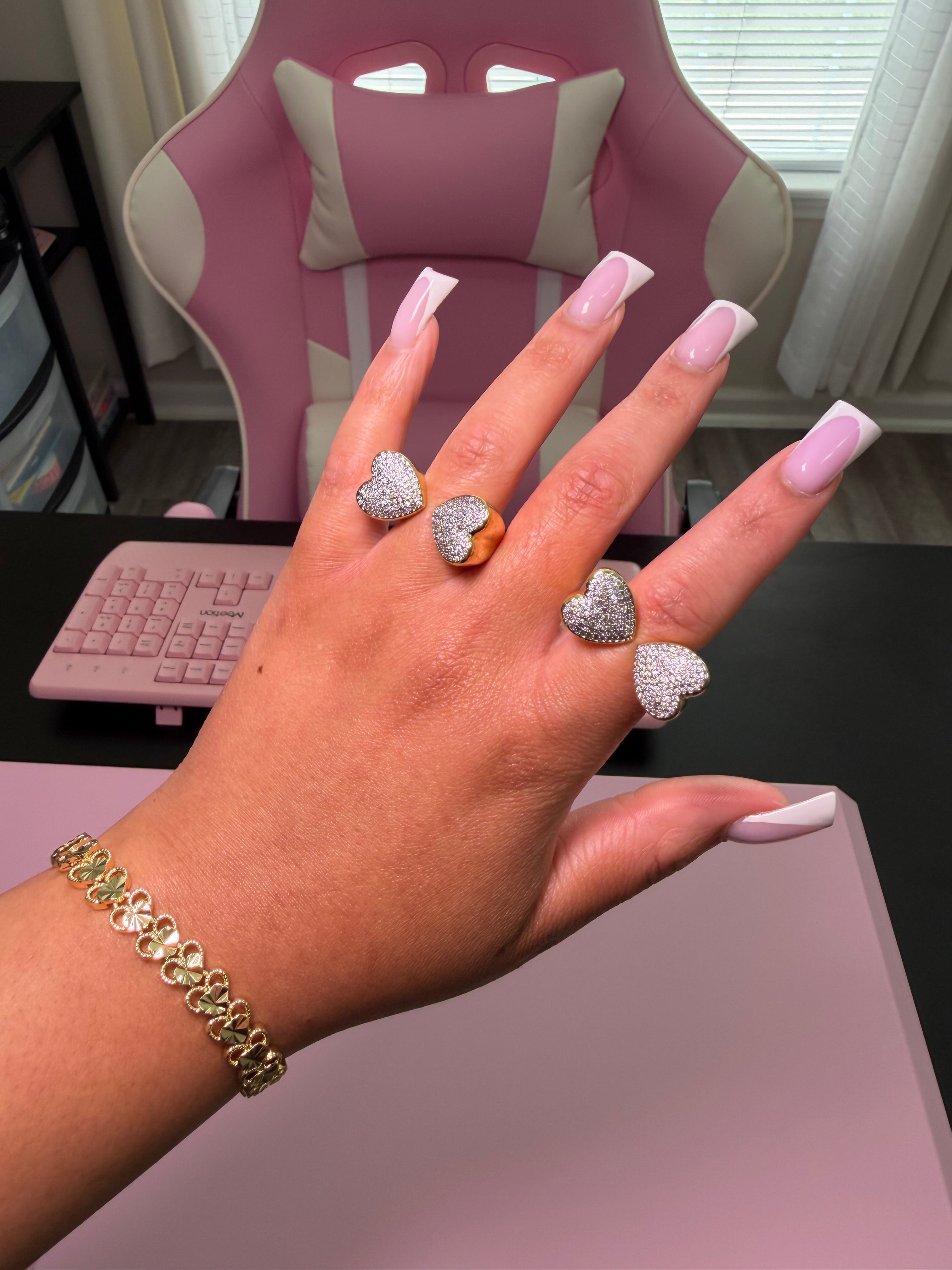 Jumbo Adjustable Bling Open Heart Ring