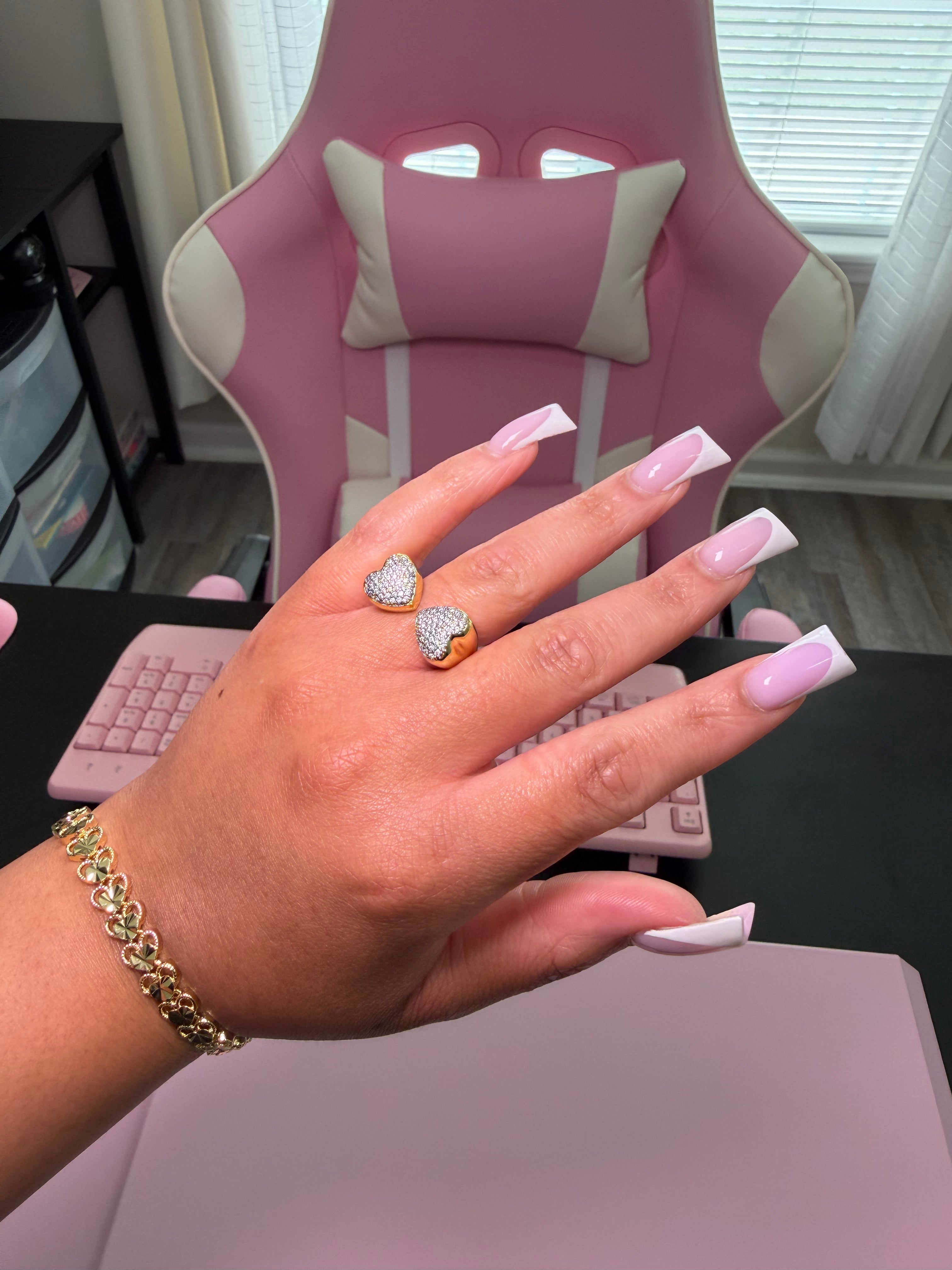 Adjustable Bling Open Heart Ring